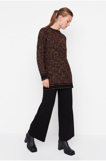 Black Knitted Pattern Sweater-Pants Knitwear Set