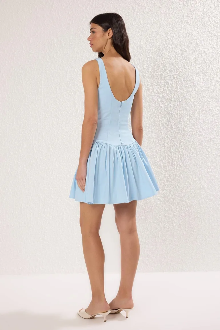 فستان قصير قصير - أزرق - 3