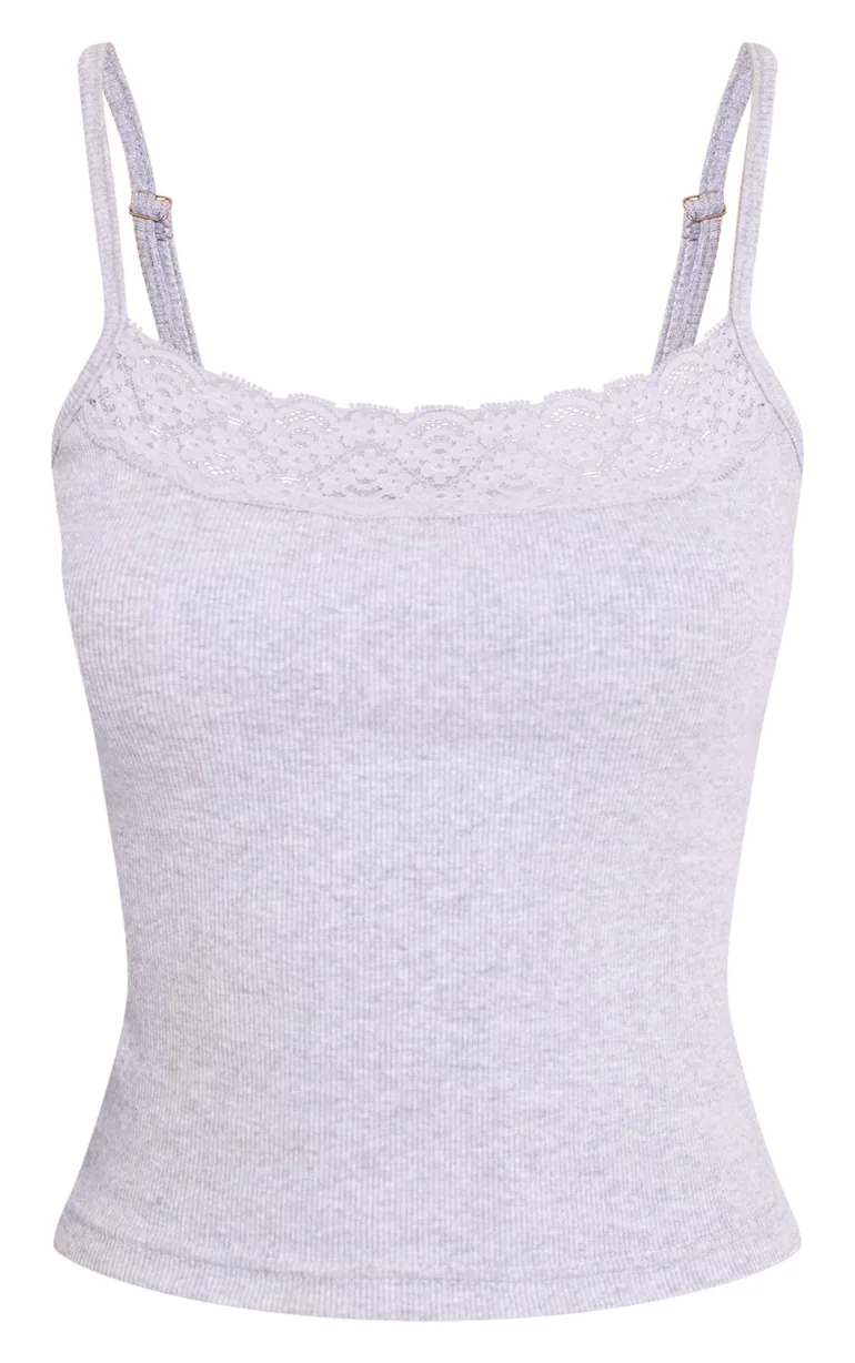 Grey Lace Trim Cami Top - 3