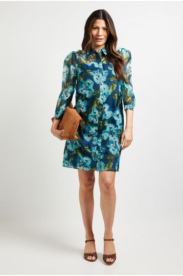 Floral Organza Button Shift Dress