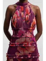 Floral Tulle Halter Neck Woven Maxi Dress - 2