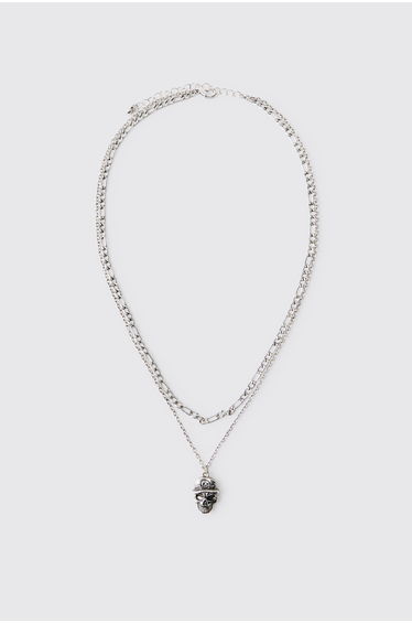 Silver Skull Layered Necklace - silver