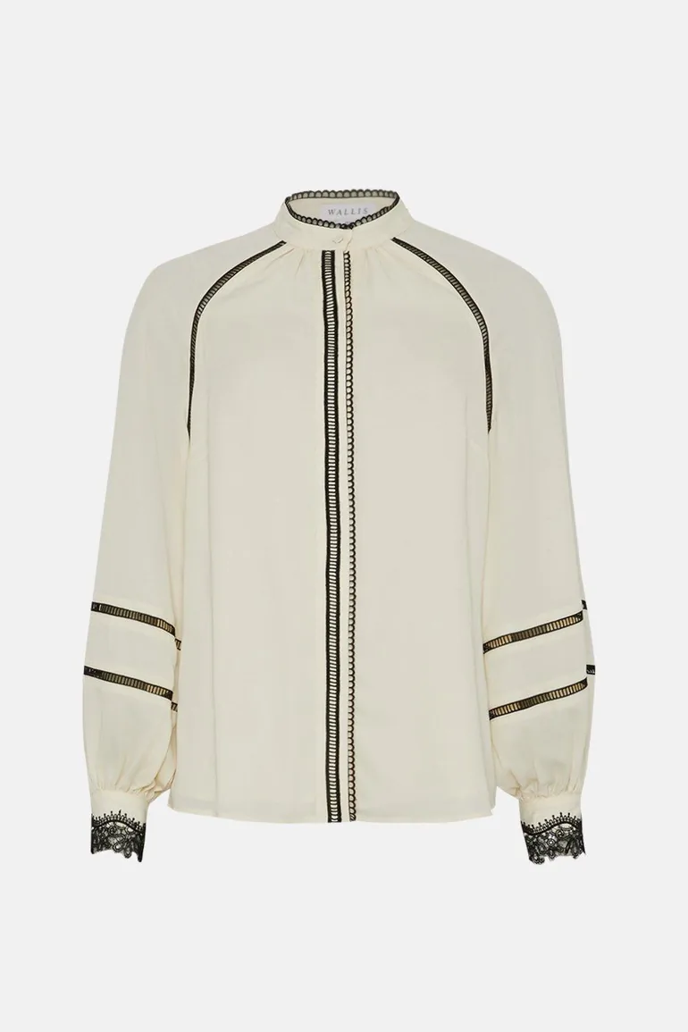 Contrast Ladder Trim Blouse - 3