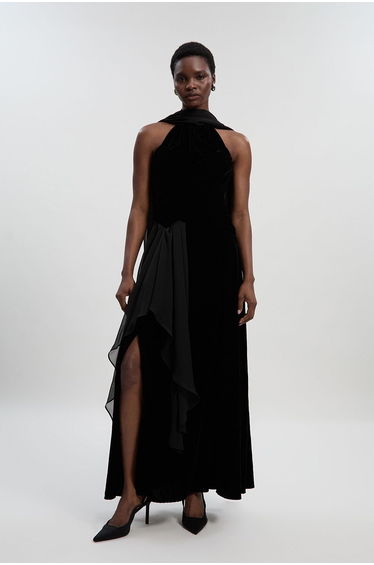 Velvet Cross Front Woven Maxi Dress