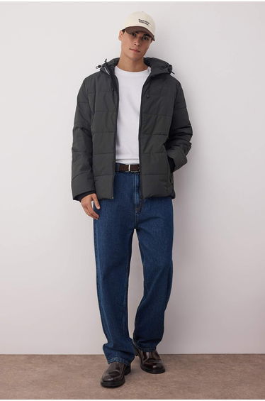 Khaki Regular Fit Puffer Winter Men's Jacket