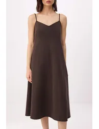 Brown Straight Midi Denim Dress - 2