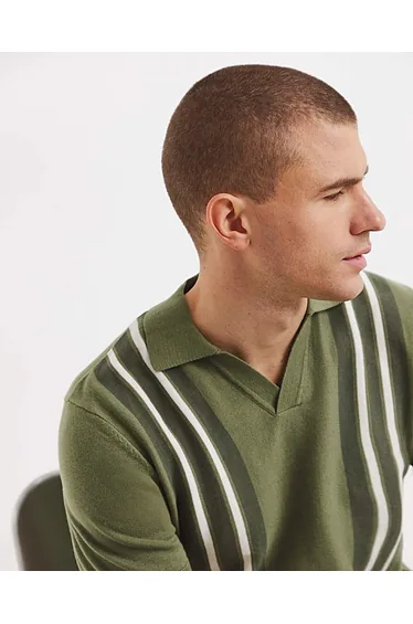 Stripe Open Neck Knitted Polo