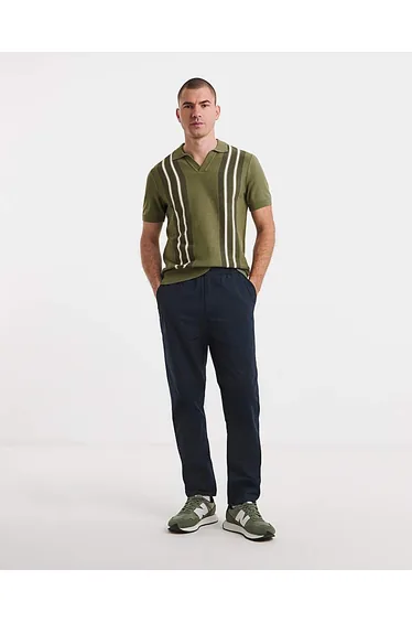 Stripe Open Neck Knitted Polo