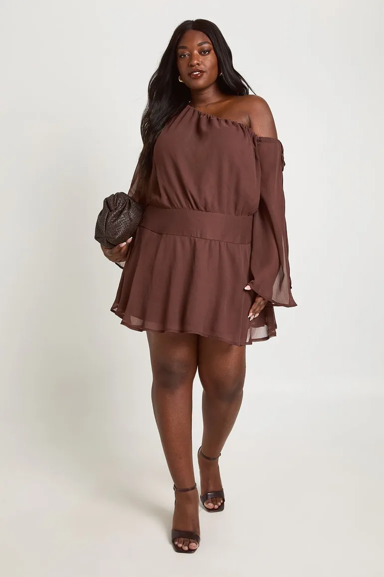 chocolate brown skater dress Chocolate Tie Shoulder Square Neck Skater Dress