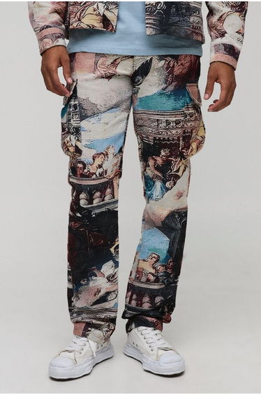 Renaissance Tapestry Stacked Straight Fit Cargo Trousers - multi