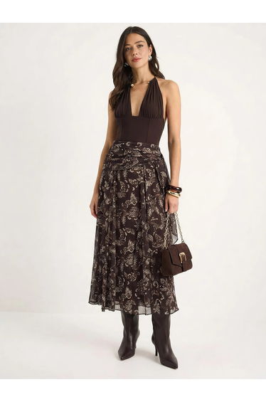 LUCCI Ethnic Print Chiffon Blouse and Midi Skirt Set