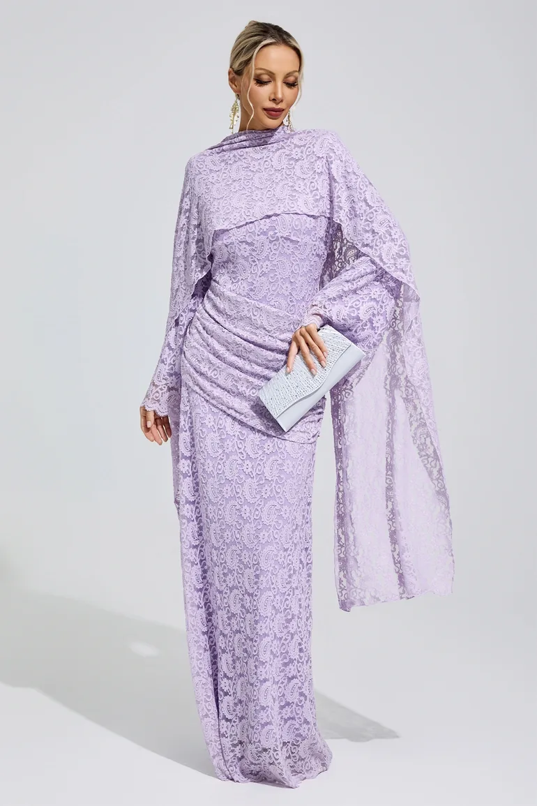 Hodgkin Purple Lace Fishtail Bodycon Dress - 3