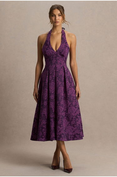 Isabeau | Burgundy Satin Plunge-Neck Dress