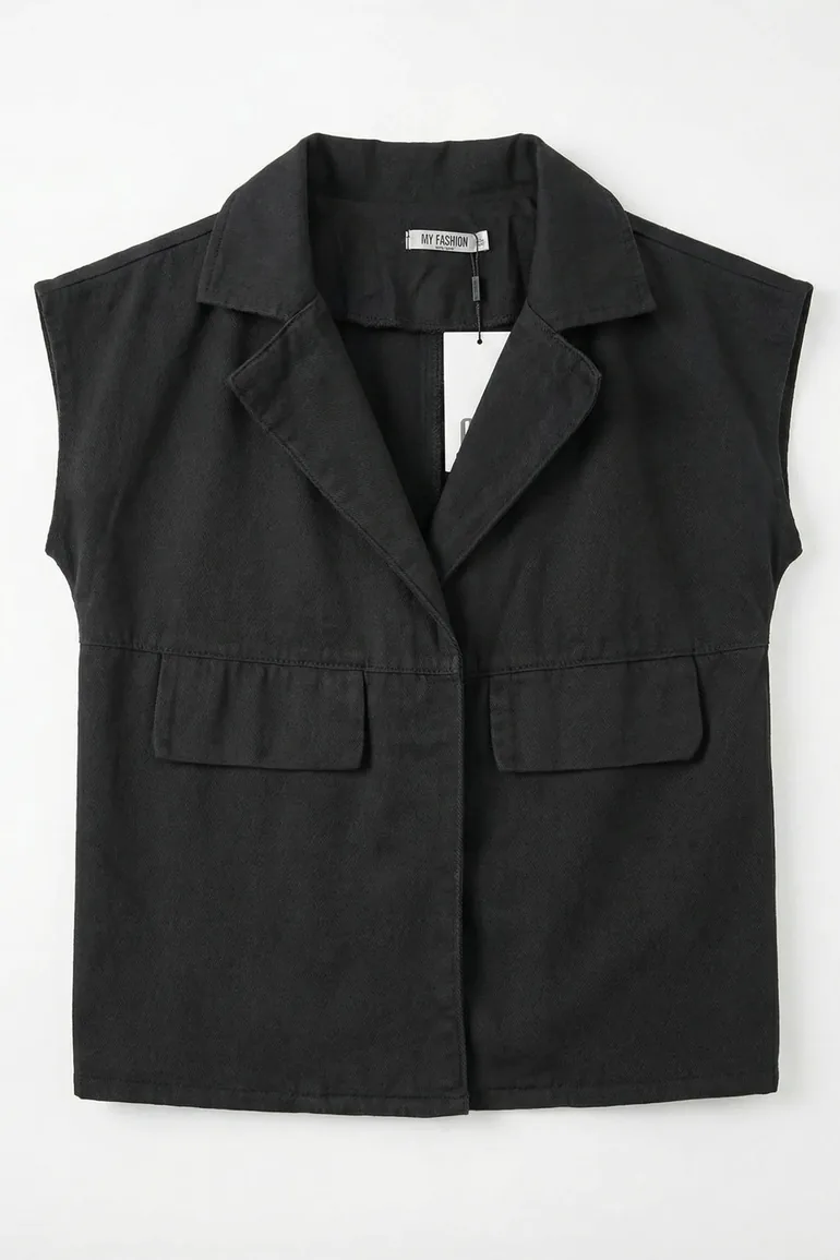 MY FASHION Cotton Waistcoat with Jacket Collar and Pocket - 5