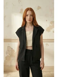MY FASHION Cotton Waistcoat with Jacket Collar and Pocket - 3