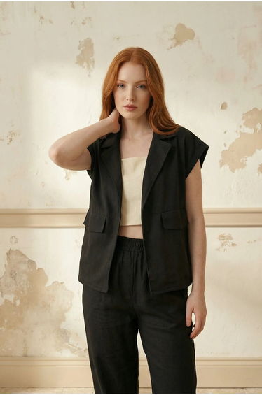 MY FASHION Cotton Waistcoat with Jacket Collar and Pocket