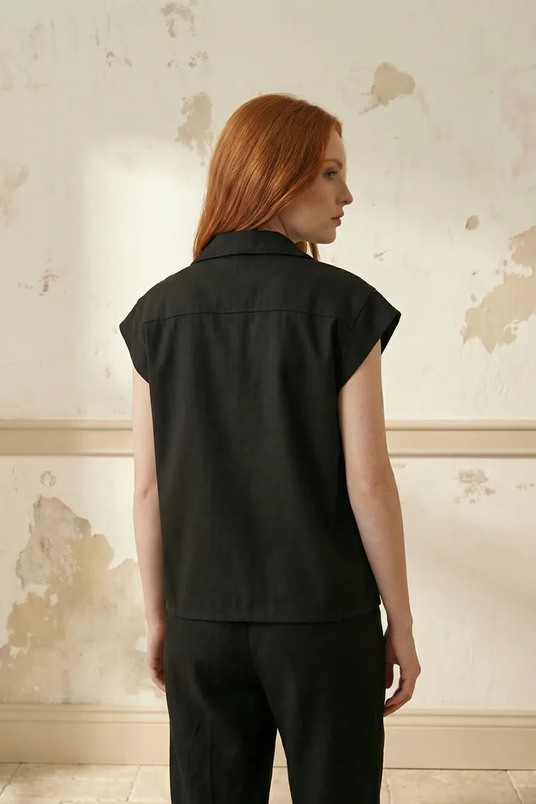 MY FASHION Cotton Waistcoat with Jacket Collar and Pocket - 4