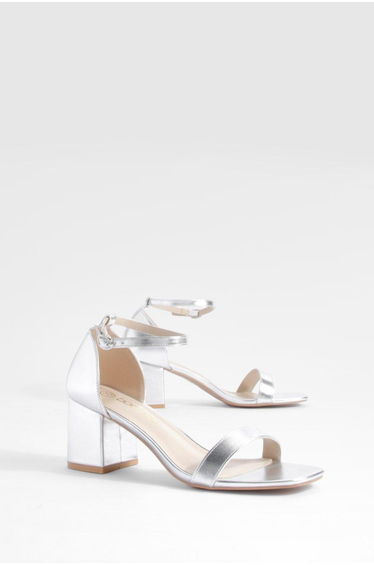 Wide Fit Metallic Low Block Barely There Heels - silver