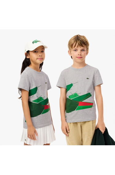 Boy's Lacoste Juniors Crocodile Graphic Cotton T-Shirt in Grey