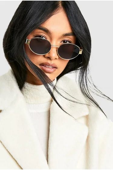 Gold Retro Oval Shape Sunglasses - gold