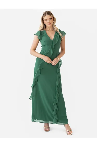 Anaya With Love Recycled Evergreen Waterfall Ruffle Maxi Dress