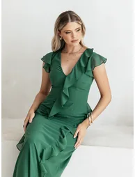 Anaya With Love Recycled Evergreen Waterfall Ruffle Maxi Dress - 7