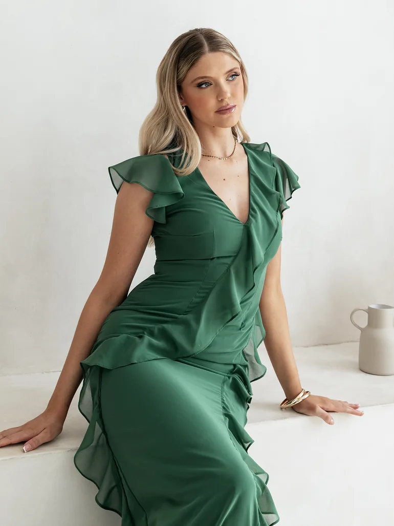 Anaya With Love Recycled Evergreen Waterfall Ruffle Maxi Dress - 5