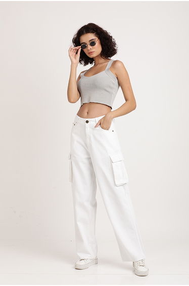 Women Relaxed Fit Pure Cotton Cargo Jeans