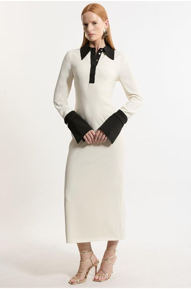 Tailored Crepe Pencil Midi Shirt Dress