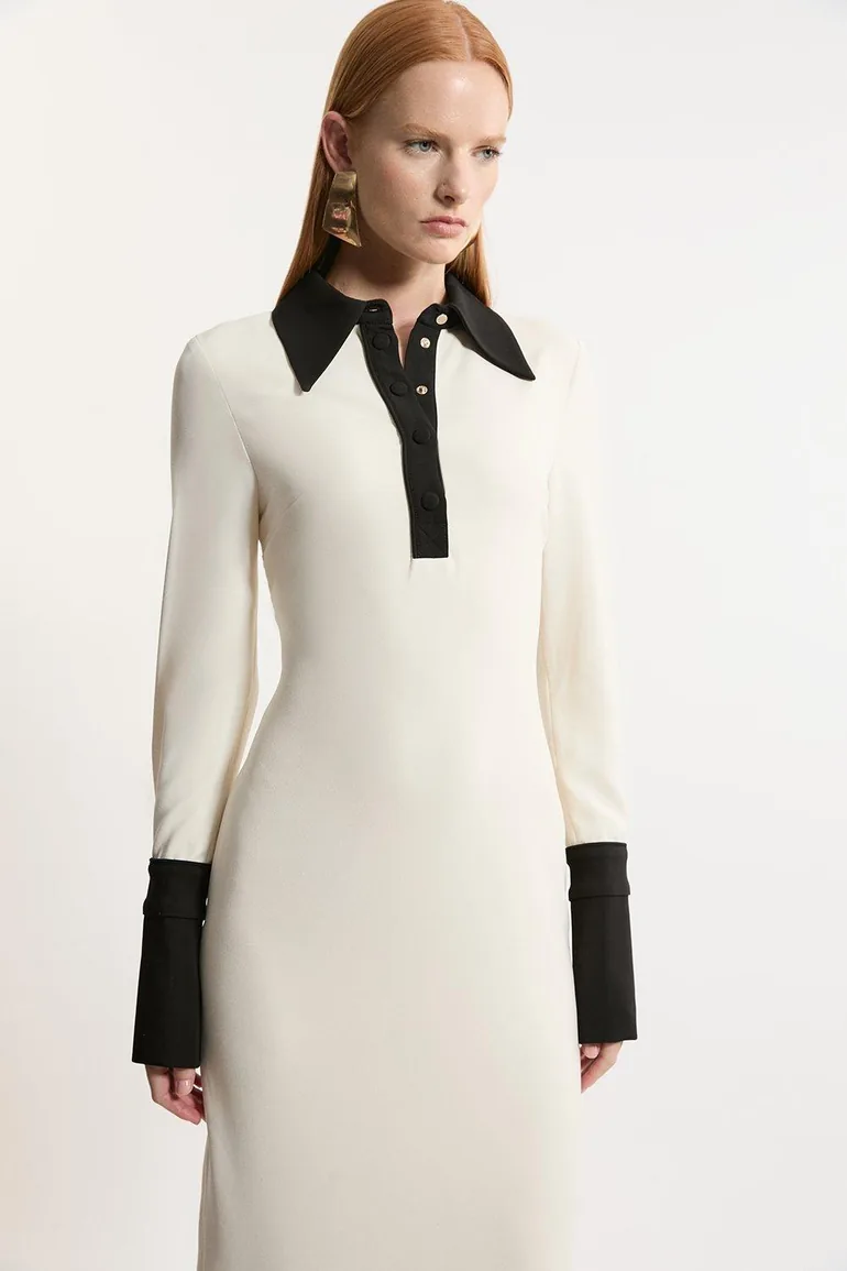 Tailored Crepe Pencil Midi Shirt Dress - 2