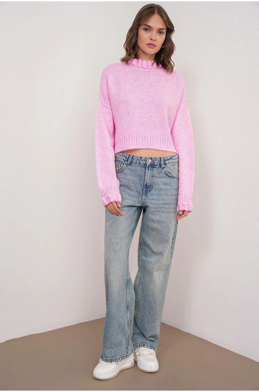 Mixray Thick Turtleneck Textured Crop Sweater