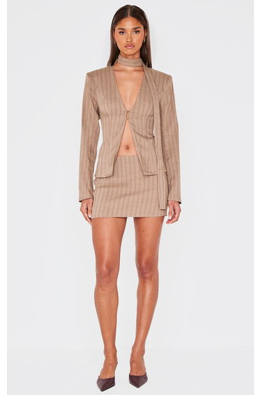 Mocha Pinstripe Mini Skirt
