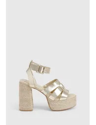 Wide Fit Cut Out Detail Espadrille 2 Part Heels - gold - 2