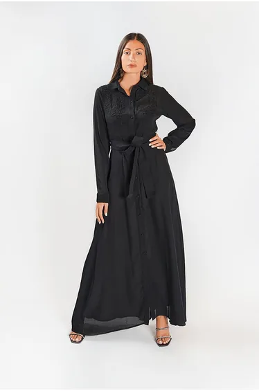 Black Maxi Dress with Embroidery Details