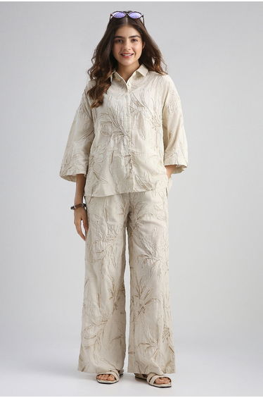 Embroidered Wide Leg Drawstring Pants