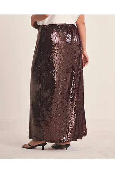 Burgundy Sequin Midaxi Skirt