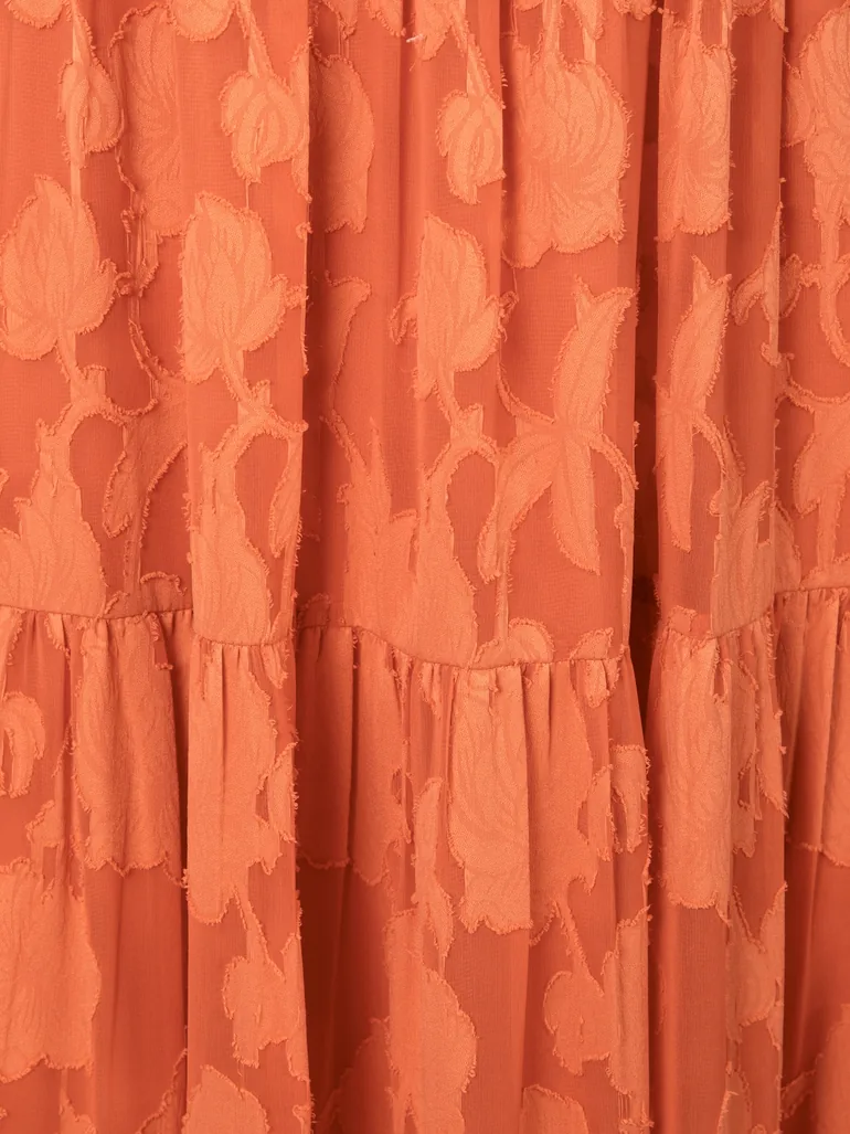 Anaya With Love Recycled Spiced Orange Floral Burnout Bardot Tiered Maxi Dress - 4