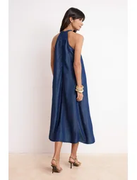 Dark Blue Maxi More Sustainable 100% Tencel Denim Dress - 4