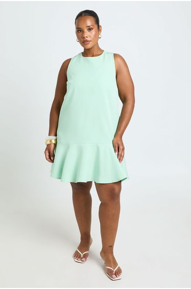 Plus Racer Neckline Frill Hem Mini Dress - sage