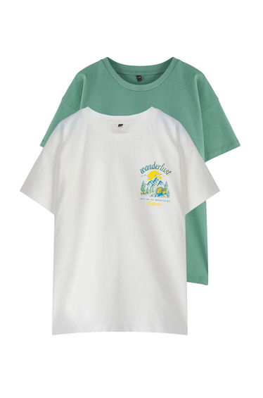 Ecru-Green 2 Pack Boy Oversize Knitted T-Shirt