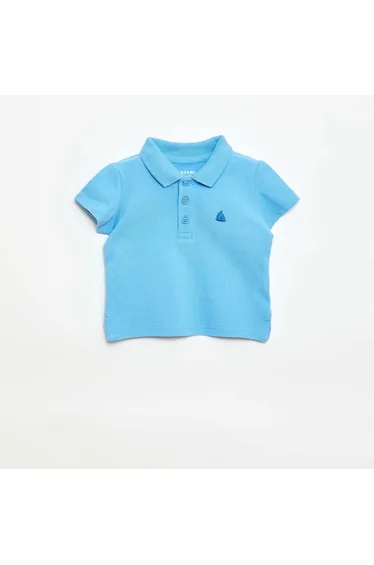 Short-Sleeved Piqué Cotton Polo Shirt BLUE