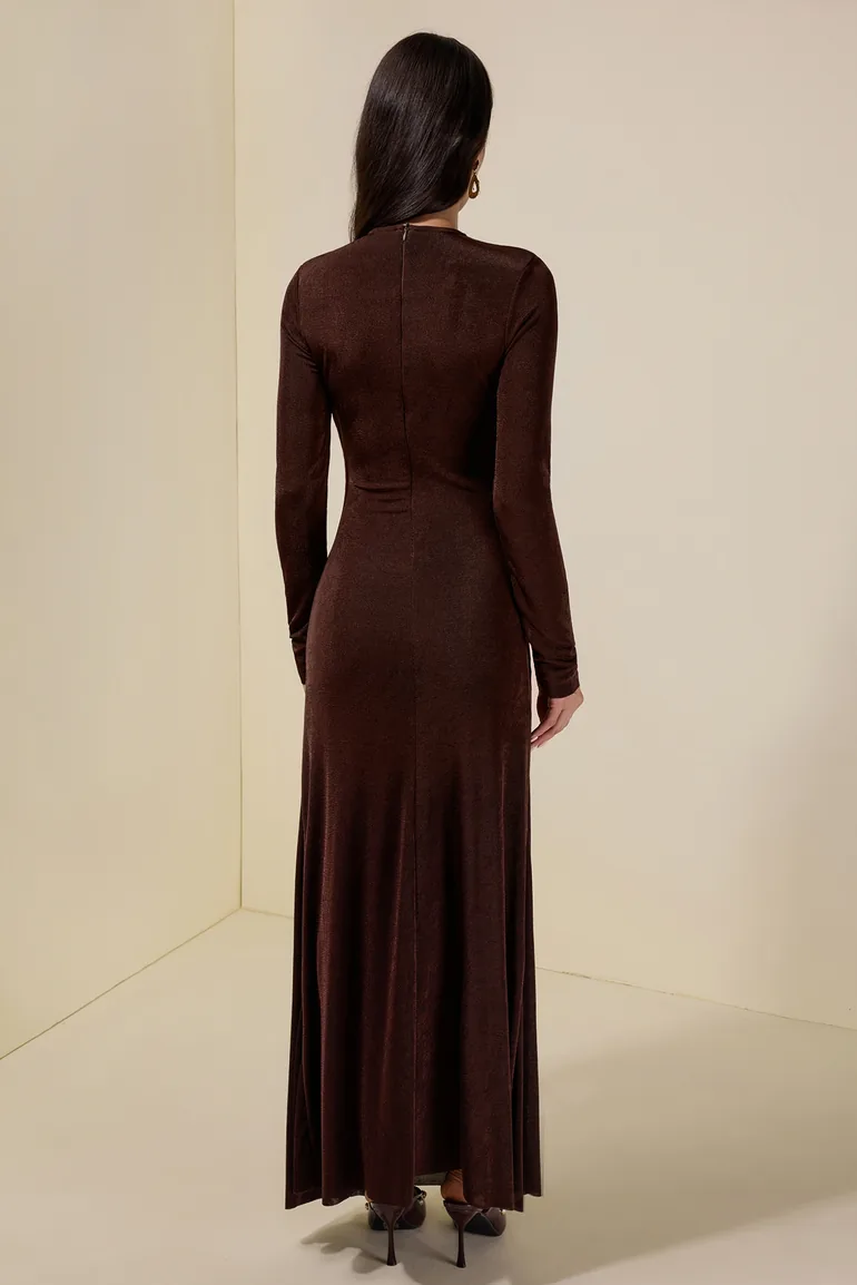 Jersey Gathering Long Sleeve Maxi Dress - 1