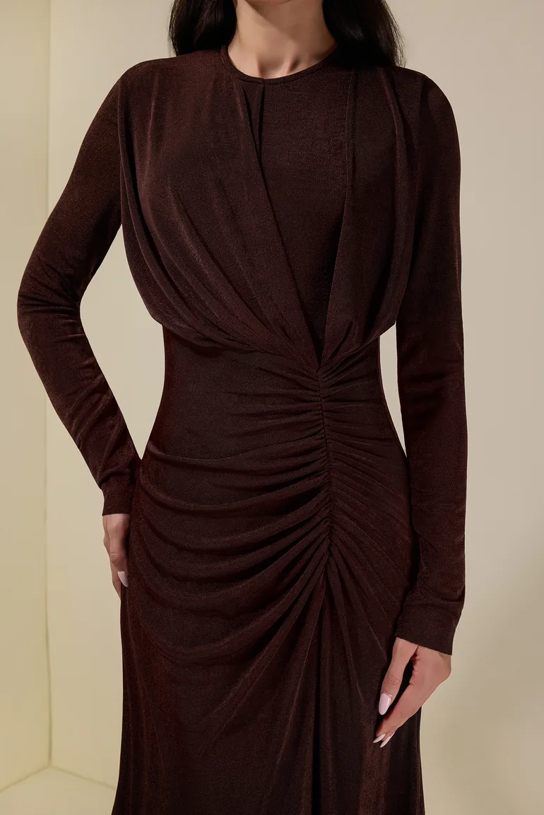 Jersey Gathering Long Sleeve Maxi Dress - 6