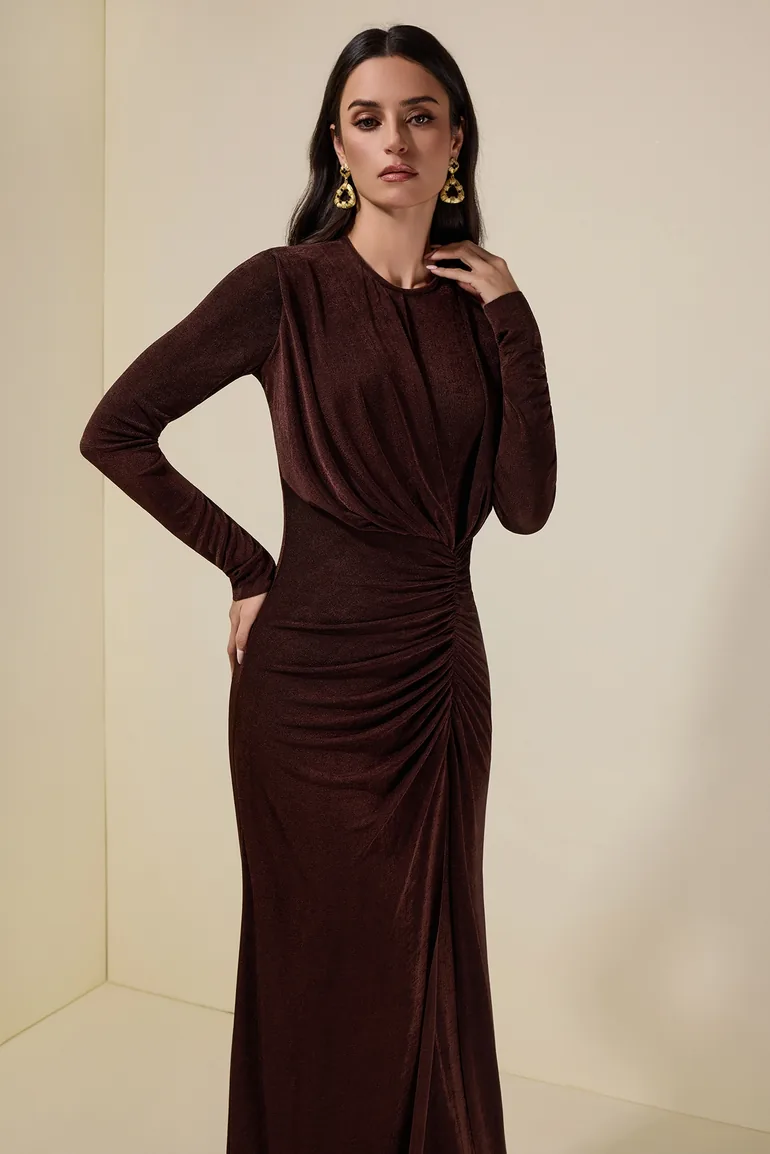 Jersey Gathering Long Sleeve Maxi Dress - 2