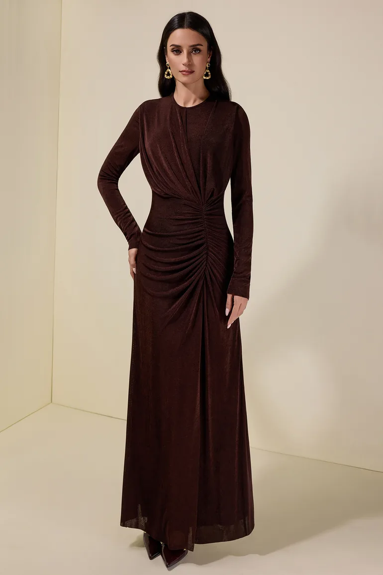 Jersey Gathering Long Sleeve Maxi Dress
