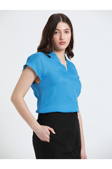 Solid V-Neck Short Sleeve Casual Top