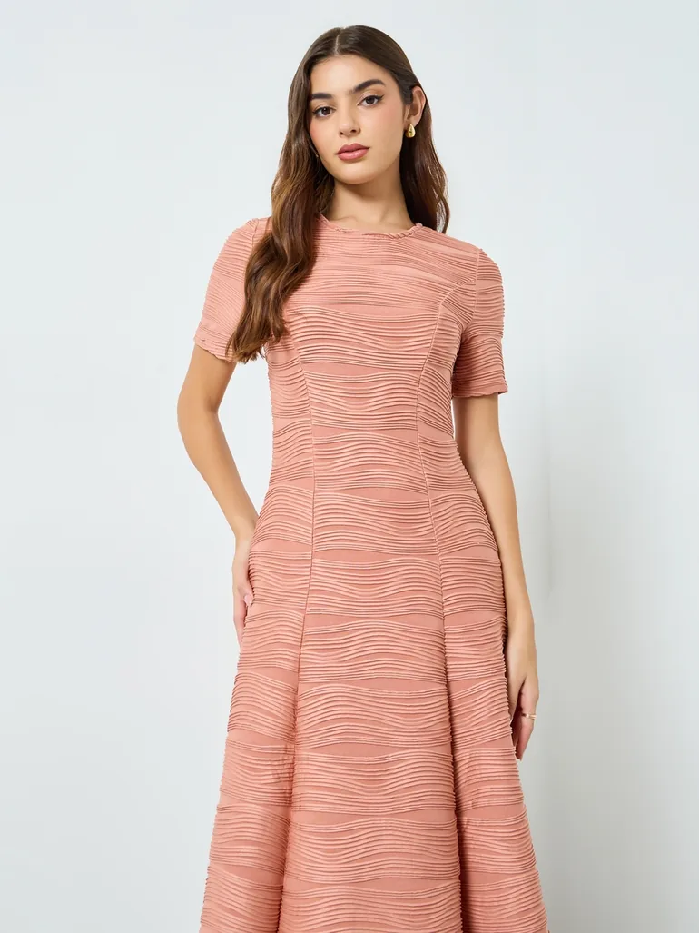 فستان ميدي بتصميم بشكل A بكسرات عريضة - 2