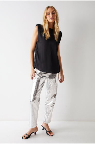 Warehouse Black Chiffon Sleeveless Top