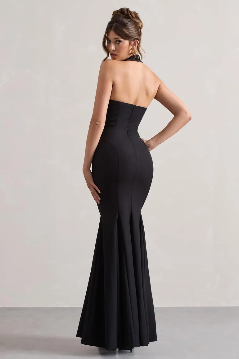 black plunge halter neck dress Plunge Halterneck Mini Dress In Black Woven | EGO US