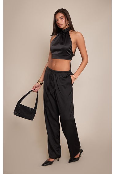 Black High Neck Mesh Drapey Long Sleeve Top